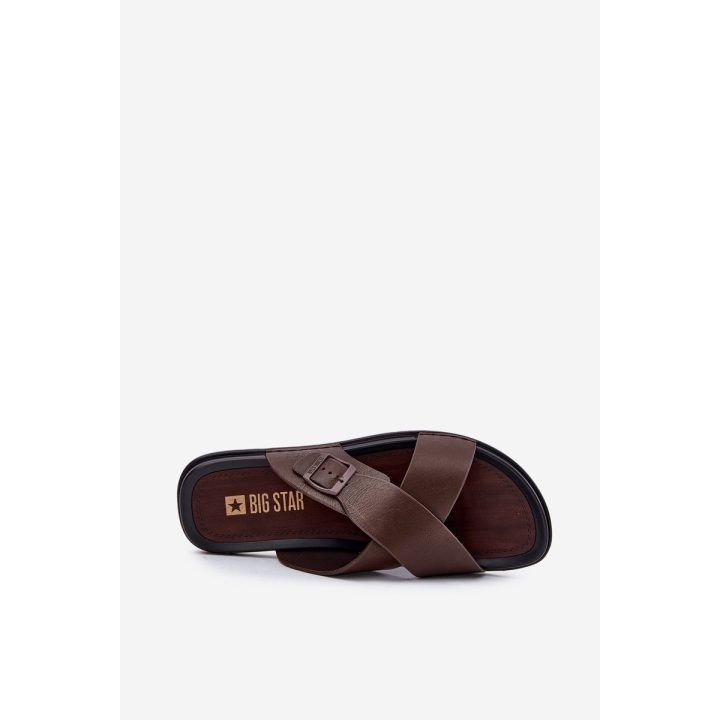 Rudos odinės šlepetės vyrams su sagtimi BIG STAR SHOES