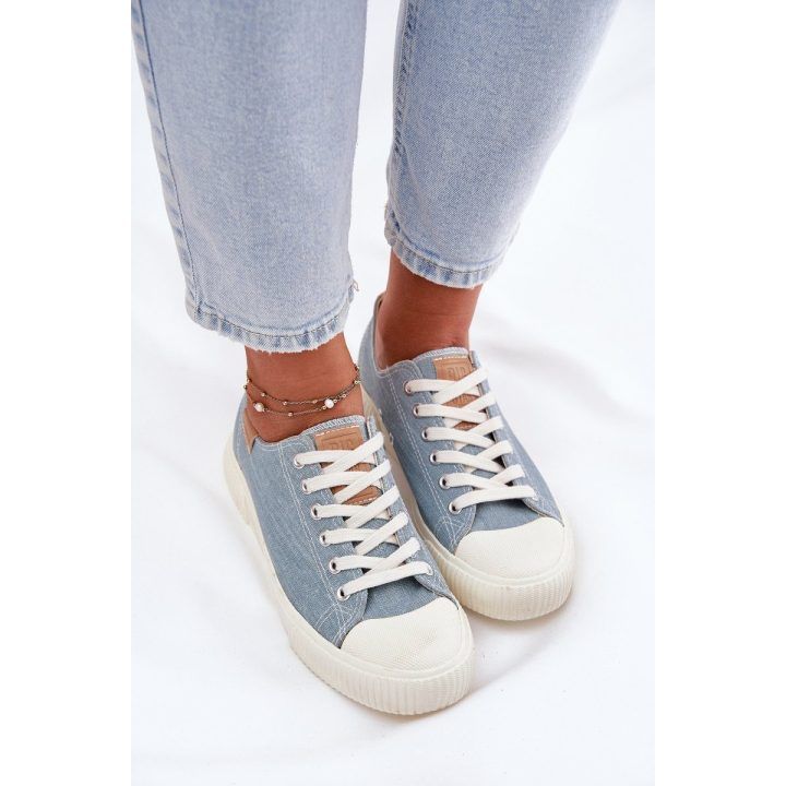 Mėlyni patogūs medžiaginiai sportiniai bateliai moterims BIG STAR SHOES