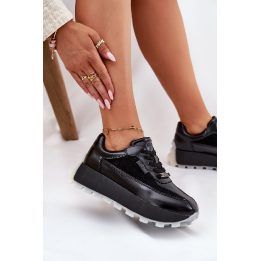 Juodi odiniai moteriški sportiniai bateliai su platforma BIG STAR SHOES