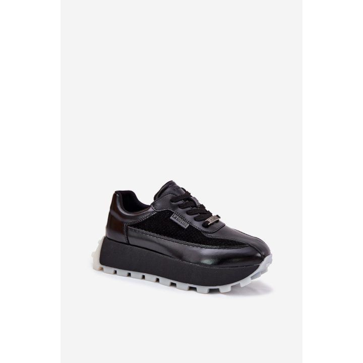 Juodi odiniai moteriški sportiniai bateliai su platforma BIG STAR SHOES