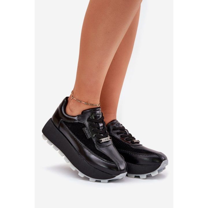 Juodi odiniai moteriški sportiniai bateliai su platforma BIG STAR SHOES