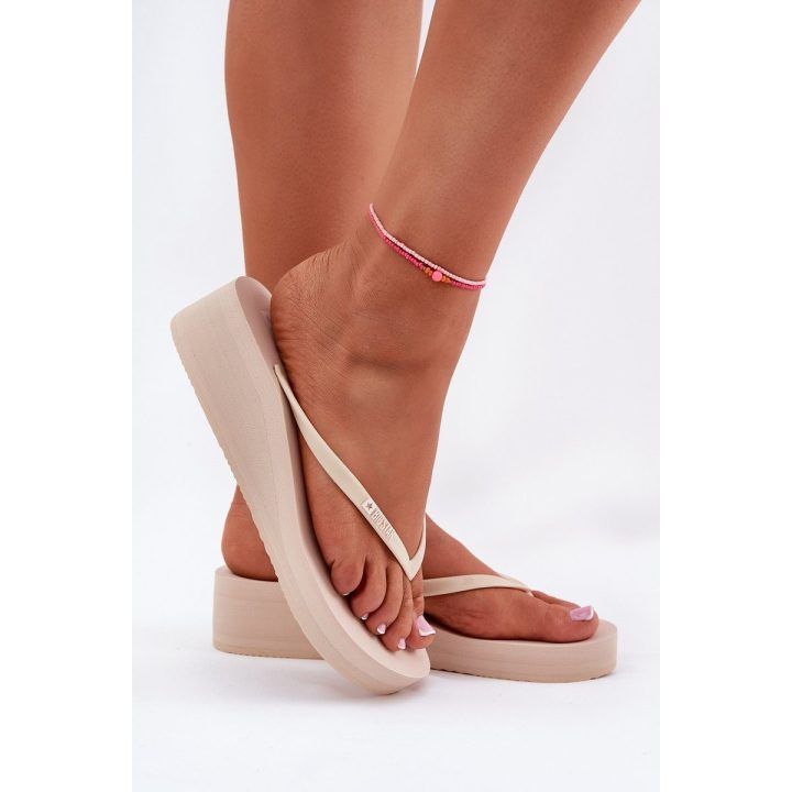 Smėlio spalvos japoniško stiliaus platforminės šlepetės moterims BIG STAR SHOES