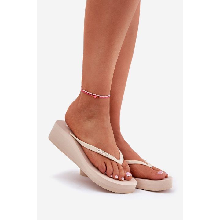 Smėlio spalvos japoniško stiliaus platforminės šlepetės moterims BIG STAR SHOES