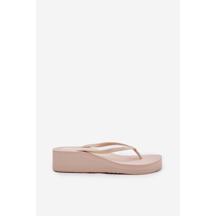 Smėlio spalvos japoniško stiliaus platforminės šlepetės moterims BIG STAR SHOES