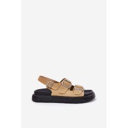 Smėlio spalvos zomšinės moteriškos basutės su sagtimis BIG STAR SHOES