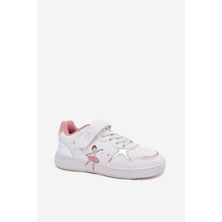 Mergaičių balti sportiniai batai su balerinos piešiniu Ulinasse EVENTO