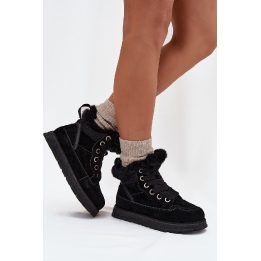 Žieminiai aulinukai moterims juodi zomšiniai su kailiu Big Star BIG STAR SHOES
