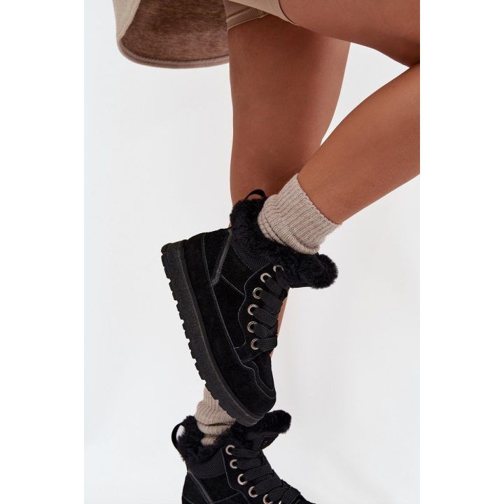 Žieminiai aulinukai moterims juodi zomšiniai su kailiu Big Star BIG STAR SHOES