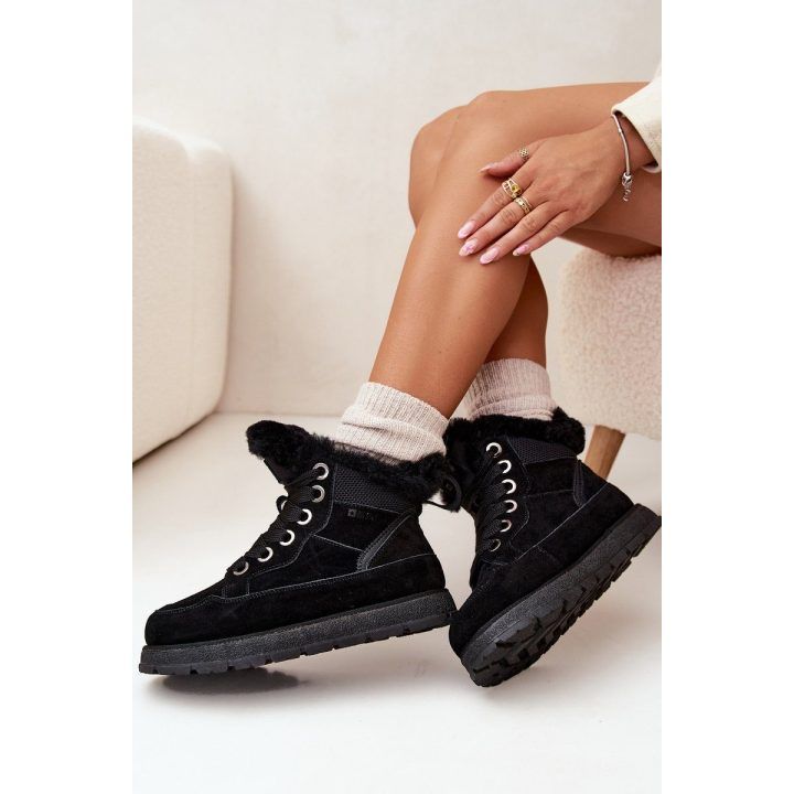 Žieminiai aulinukai moterims juodi zomšiniai su kailiu Big Star BIG STAR SHOES