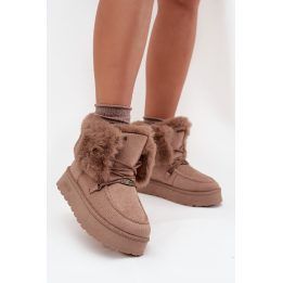 Žieminiai batai moterims smėlio spalvos su kailiu ir platforma Big Star BIG STAR SHOES