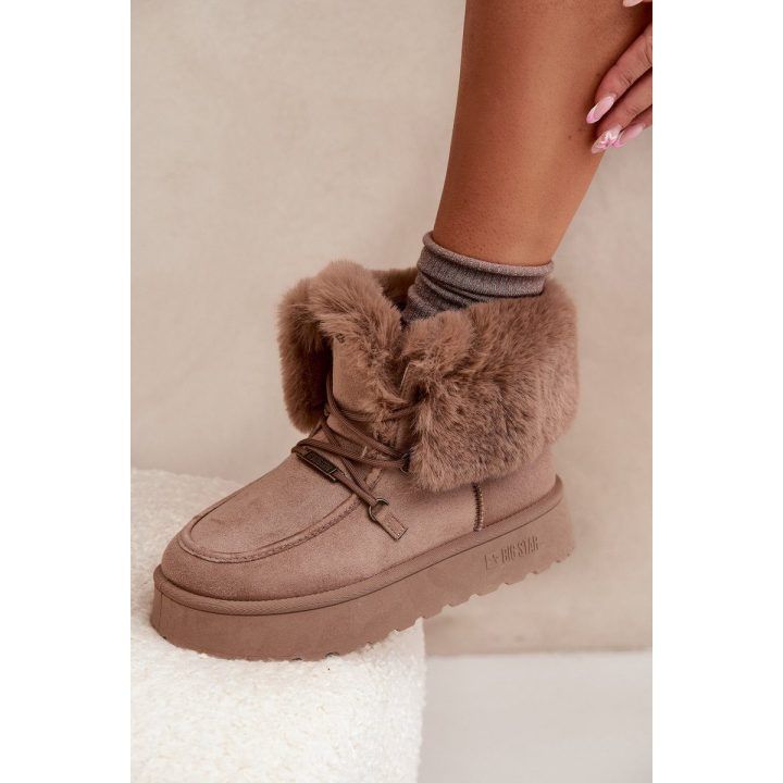 Žieminiai batai moterims smėlio spalvos su kailiu ir platforma Big Star BIG STAR SHOES