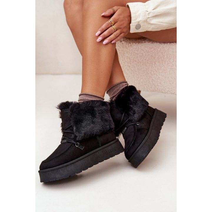 Žieminiai batai moterims juodi su kailiu ir platforma Big Star BIG STAR SHOES