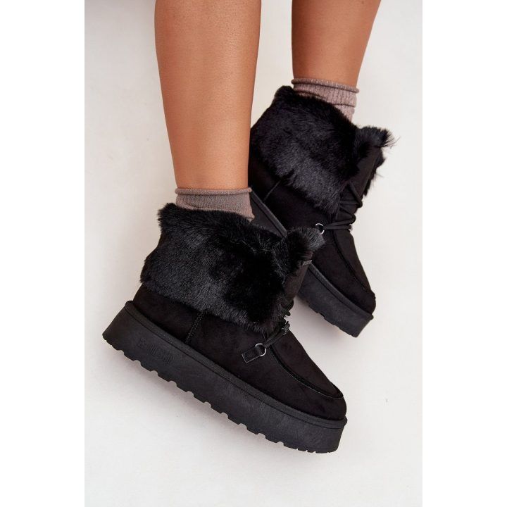 Žieminiai batai moterims juodi su kailiu ir platforma Big Star BIG STAR SHOES