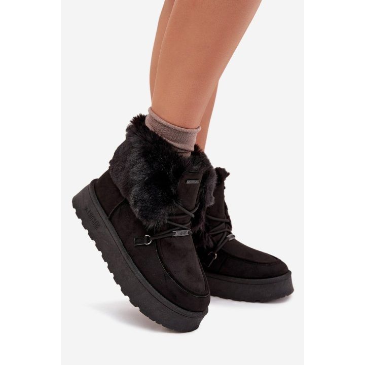 Žieminiai batai moterims juodi su kailiu ir platforma Big Star BIG STAR SHOES
