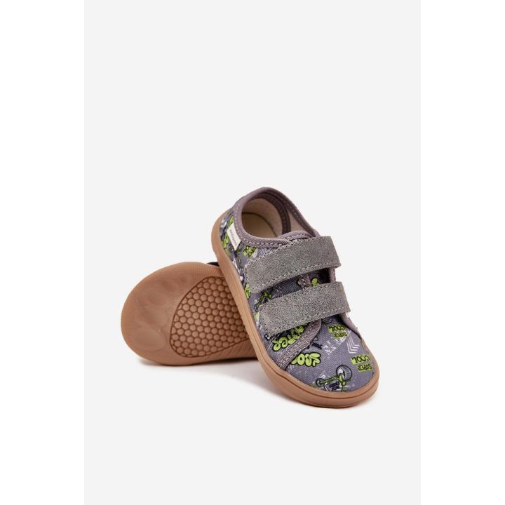 Vaikiški pilki barefoot bateliai su lipdukais ir piešiniais Milami MILAMI