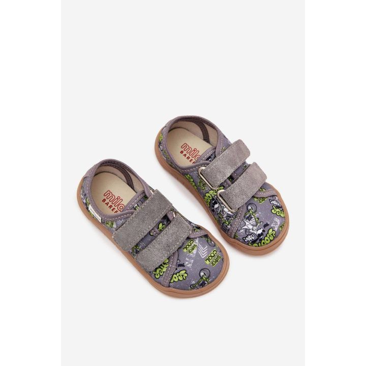 Vaikiški pilki barefoot bateliai su lipdukais ir piešiniais Milami MILAMI