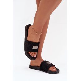 Šlepetės juodos spalvos su kailiu ir paminkštintu padu Big Star BIG STAR SHOES