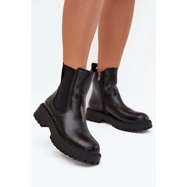 Aulinukai moterims juodi odiniai su pašiltinimu ir užtrauktuku Big Star BIG STAR SHOES