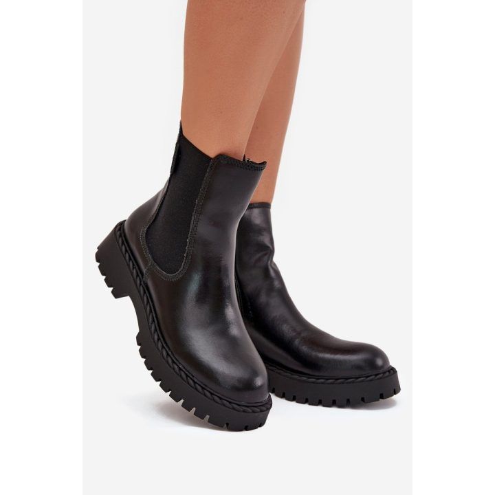Aulinukai moterims juodi odiniai su pašiltinimu ir užtrauktuku Big Star BIG STAR SHOES