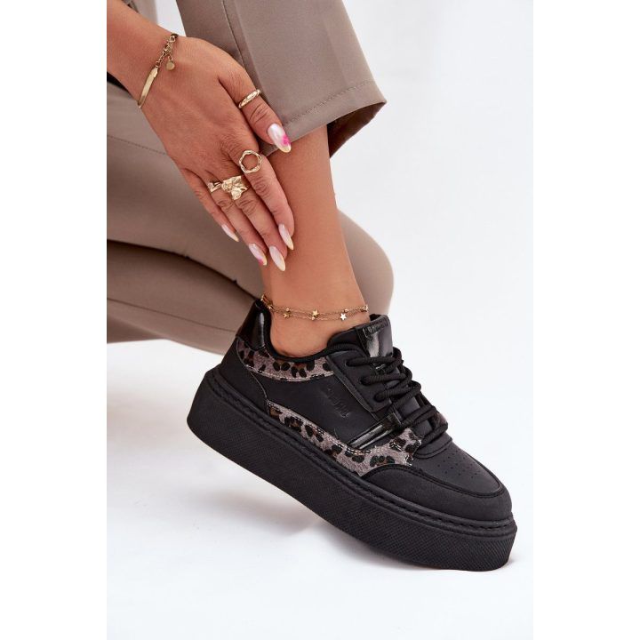 Laisvalaikio batai juodi su platforma ir gyvūnų raštais Big Star BIG STAR SHOES