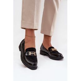 Lakuotos moteriškos juodos loafers tipo basutės su auksine detale S.Barski S.BARSKI