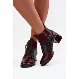 Aulinukai moteriški bordo spalvos odiniai su kulnu Zazoo ZAZOO