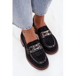 Suede Women's Loafers with Decoration D&A MR52-176 Black D&A