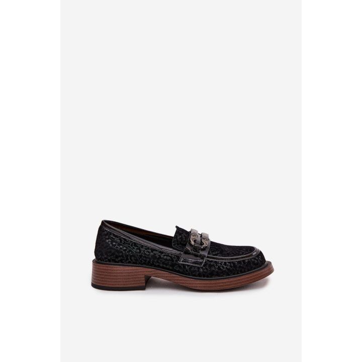 Suede Women's Loafers with Decoration D&A MR52-176 Black D&A
