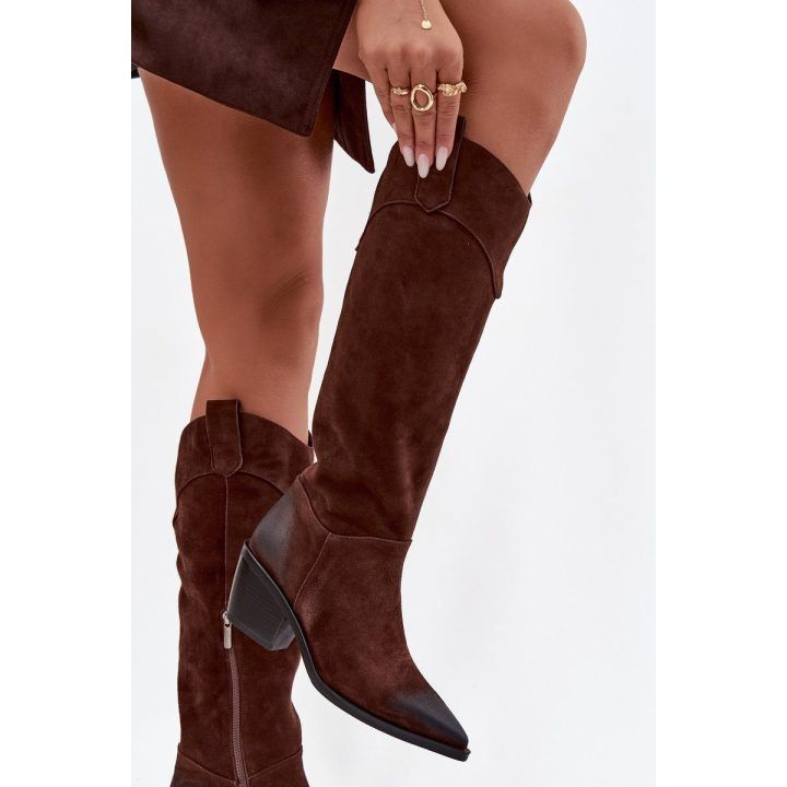 Women's Cowboy Boots With Heel Made Of Natural Suede Artiker 57C0230 Brown ARTIKER