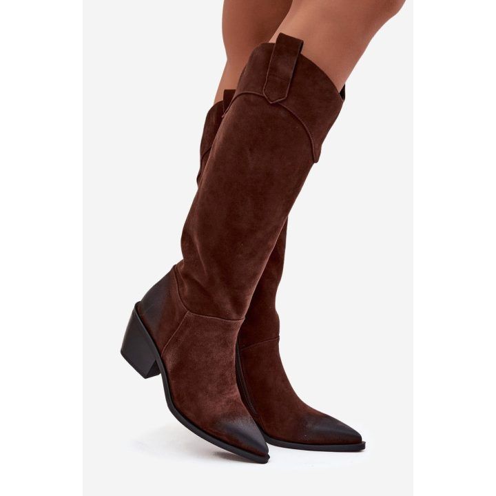 Women's Cowboy Boots With Heel Made Of Natural Suede Artiker 57C0230 Brown ARTIKER
