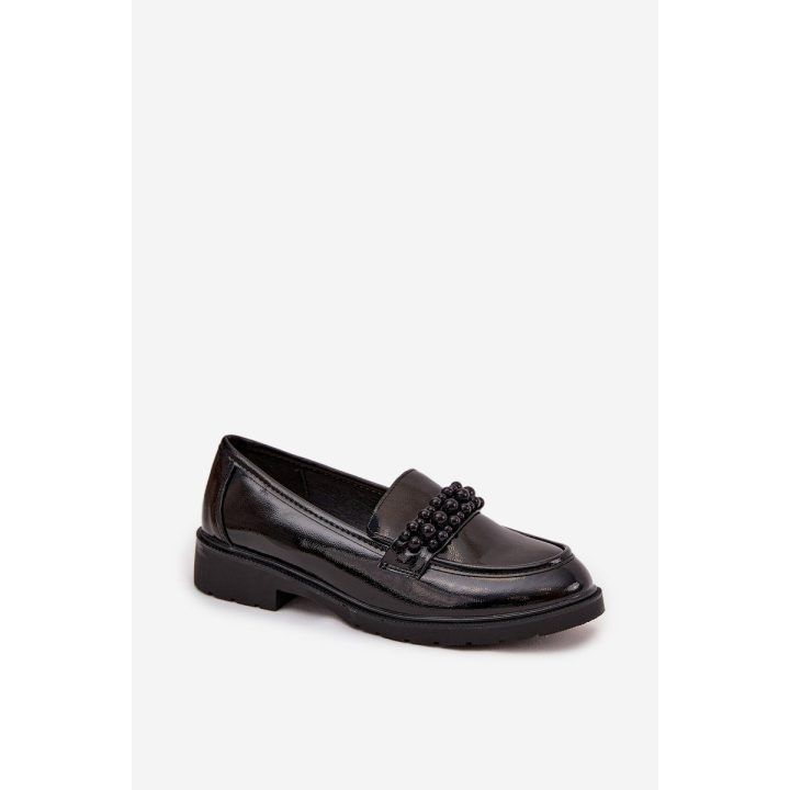 Women's Patent Loafers With Beads S.Barski HY52-541 Black D&A