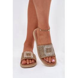 Šlepetės smėlio spalvos su blizgiomis detalėmis kasdienai Ideal Shoes