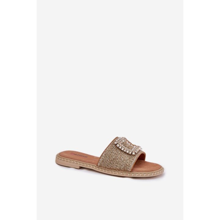 Šlepetės smėlio spalvos su blizgiomis detalėmis kasdienai Ideal Shoes