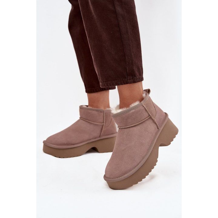 Women's Snow Boots Made of Natural Suede Lined with Fur Khaki Milora BOTO