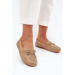 Mokasinai smėlio spalvos odiniai su skylutėmis kasdienai Ideal Shoes
