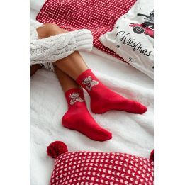 Kojinės kalėdinės su meškučiu Santa kepurėje – jaukumui ir šventinei nuotaikai. MILENA