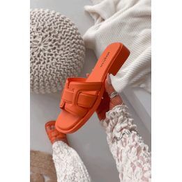 Moteriškos šlepetės oranžinės šlepetės žemu kulnu Lorania BOTO