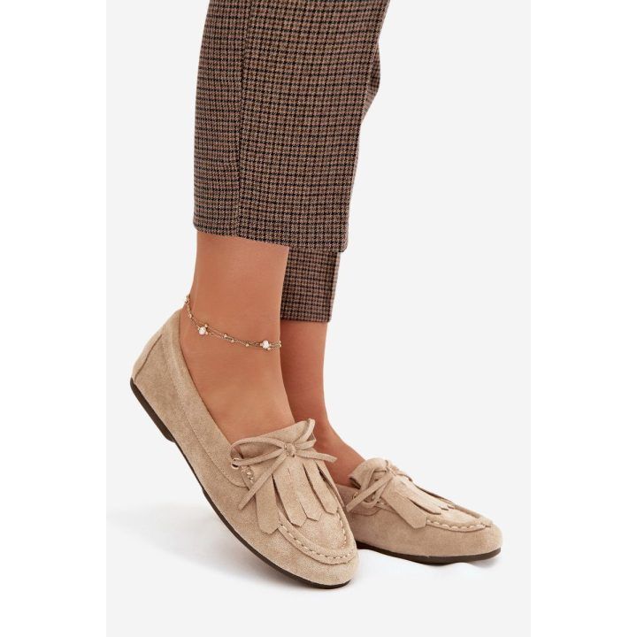 Moteriški smėlio spalvos mokasinai su kutais ir raišteliais Glorina BOTO