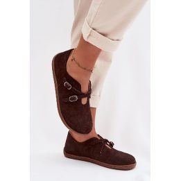 Moteriški zomšiniai loafers batai su dirželiais Zazoo rudi ZAZOO