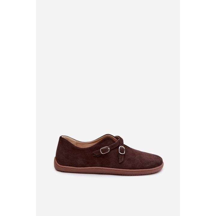 Moteriški zomšiniai loafers batai su dirželiais Zazoo rudi ZAZOO