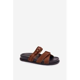 Moteriškos rudos basutės su dirželiais ir auksine sagtimi Selorina BOTO