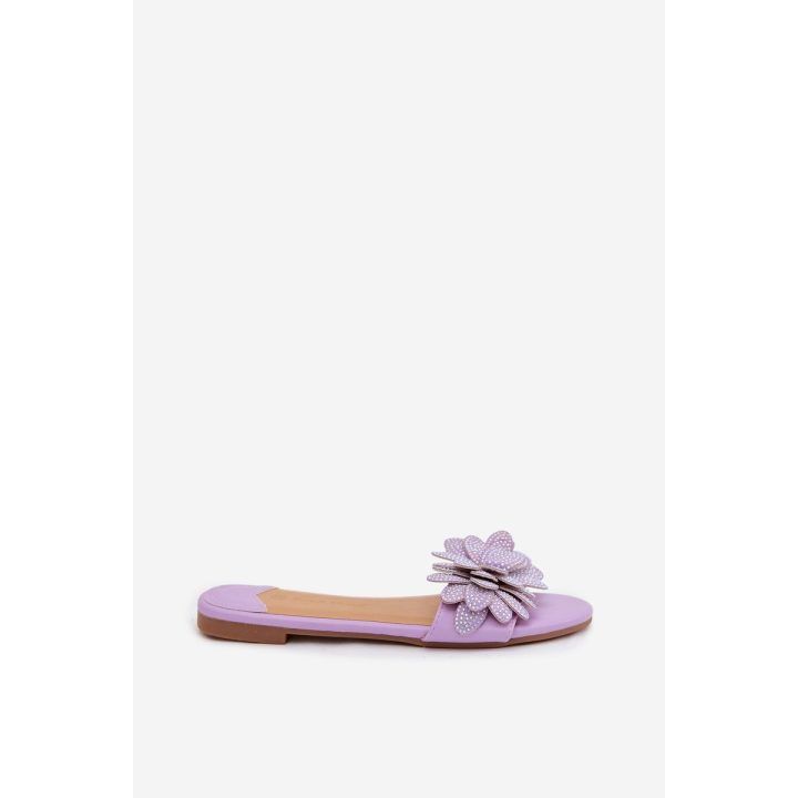 Moteriškos šlepetės violetinės dekoruotos BOTO