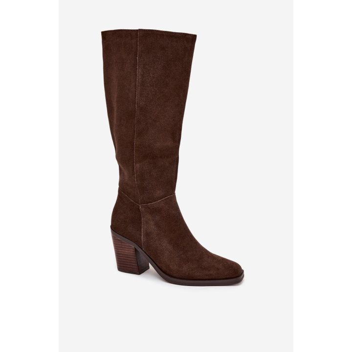 Auliniai batai iki kelių rudi zomšiniai su užtrauktuku Lissara