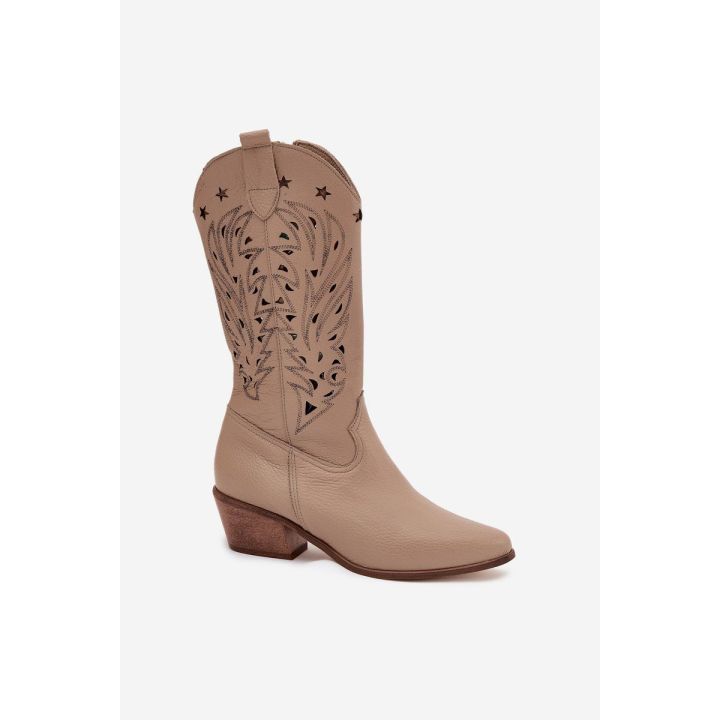 Kojų auliniai batai smėlio spalvos odiniai su raštuotu aulu Zazoo