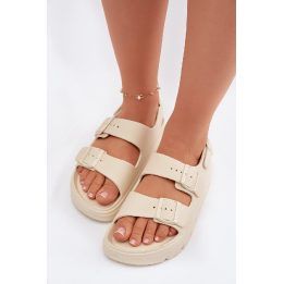 Šviesiai smėlio spalvos moteriški sandalai ant platformos BIG STAR SHOES
