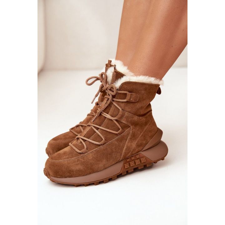 Sniego batai moterims rudi zomšiniai su pašiltinimu Big Star