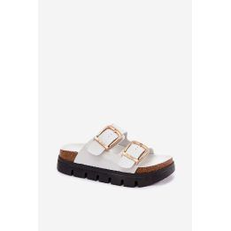 Platforminės moteriškos šlepetės iš eko odos Lee Cooper, baltos LEE COOPER
