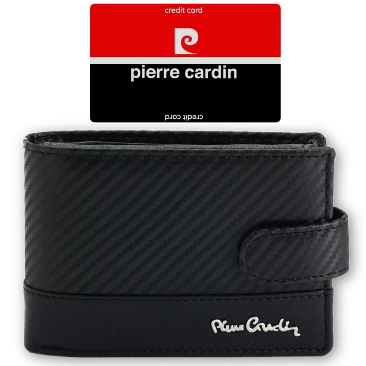 Piniginė juoda odinė su užsegimu kasdienai Pierre Cardin