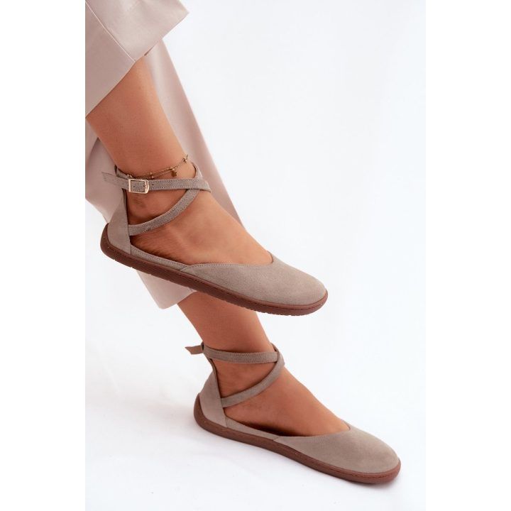 Moteriškos zomšinės barefoot balerinos Zazoo 320, cappuccino ZAZOO