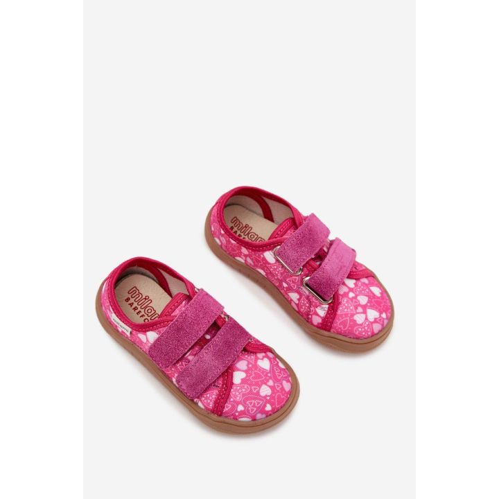 Vaikiški barefoot batai fuksijos spalvos su širdelėmis Milami
